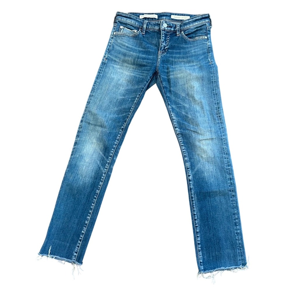 Pilcro and the Letterpress Parallel Jeans Blue Raw Hem Straight Leg Size 27